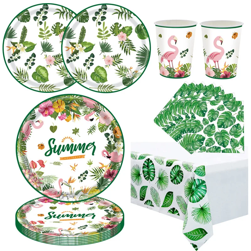 Hawaiian Theme Party Disposable Tableware Summer Palm Leaf Paper Plates