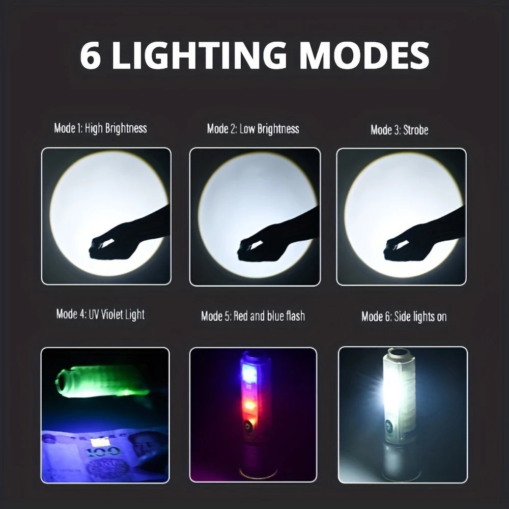 Mini lanterna LED multifuncional, Super Bright, Pequena tocha com ímã forte, USB recarregável, Acampamento ao ar livre, Caminhadas