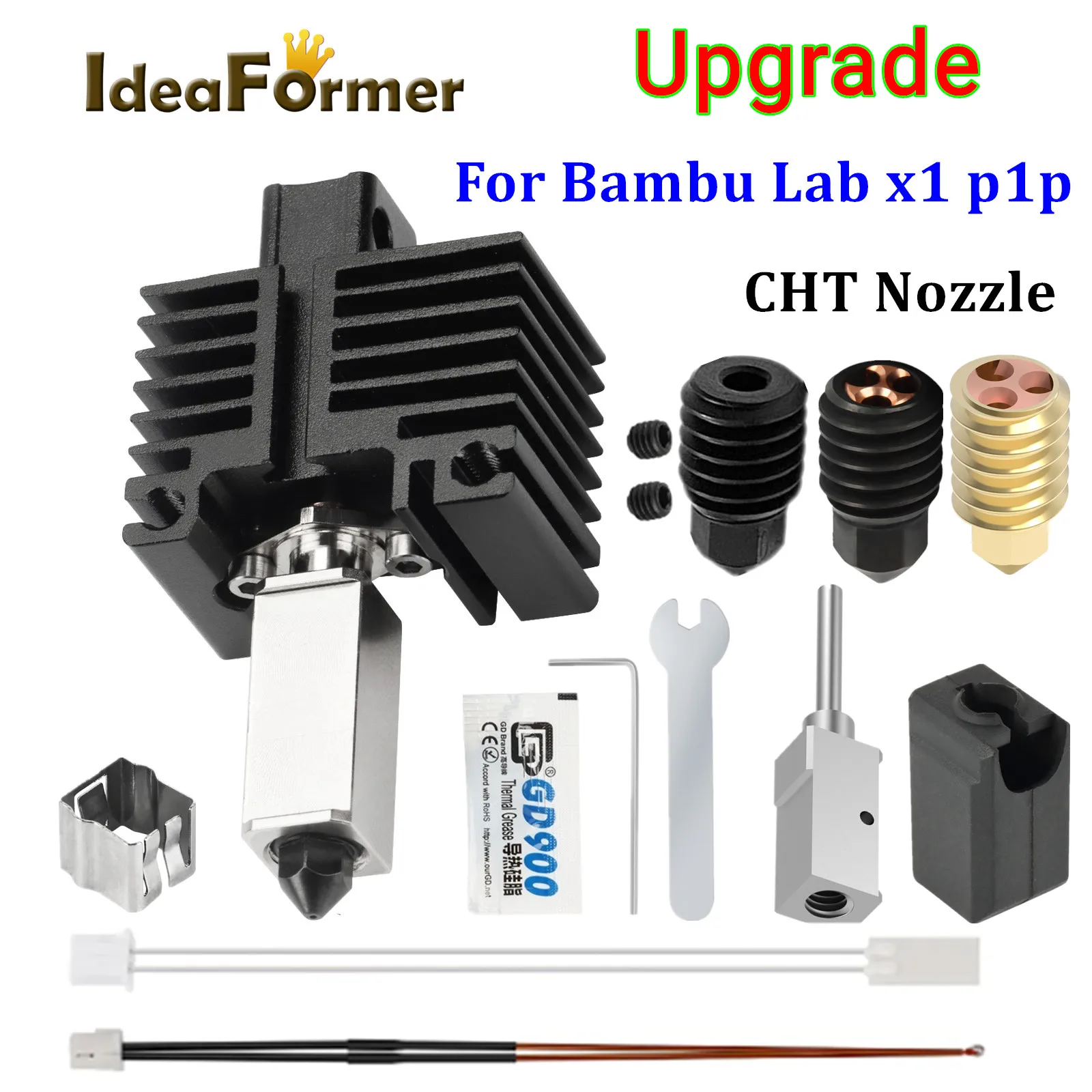 Hotend Kit For Bambu Lab X1 Carbon X1-Carbon Combo P1P 500C Upgraded Plated Copper Heater Block Hardened Steel CHT Nozzle Hotend