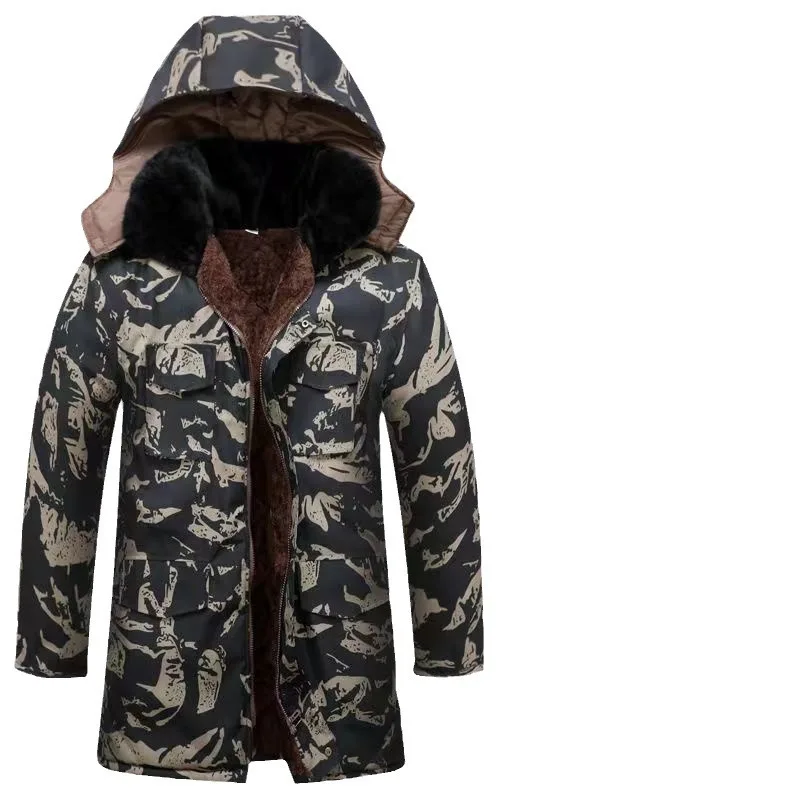 겨울 위장 및 봉제 두꺼운 미디엄에서 롱 스타일 오토바이 전기 자전거 라이딩 방풍 세트, 봉제 따뜻한 재킷 포함