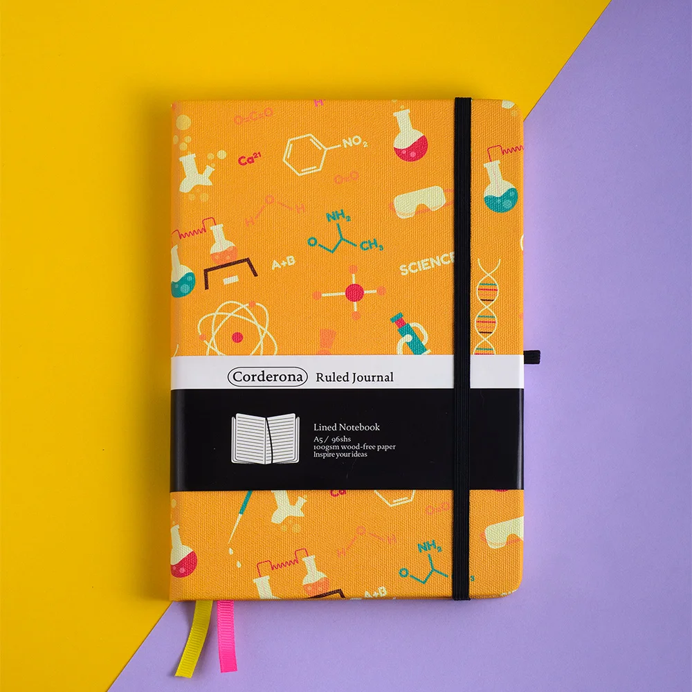 Corderona Chemistry A5 Lined Executive Notebook 100gsm Elastic Band Back Pocket Hardcover Ruled Journal