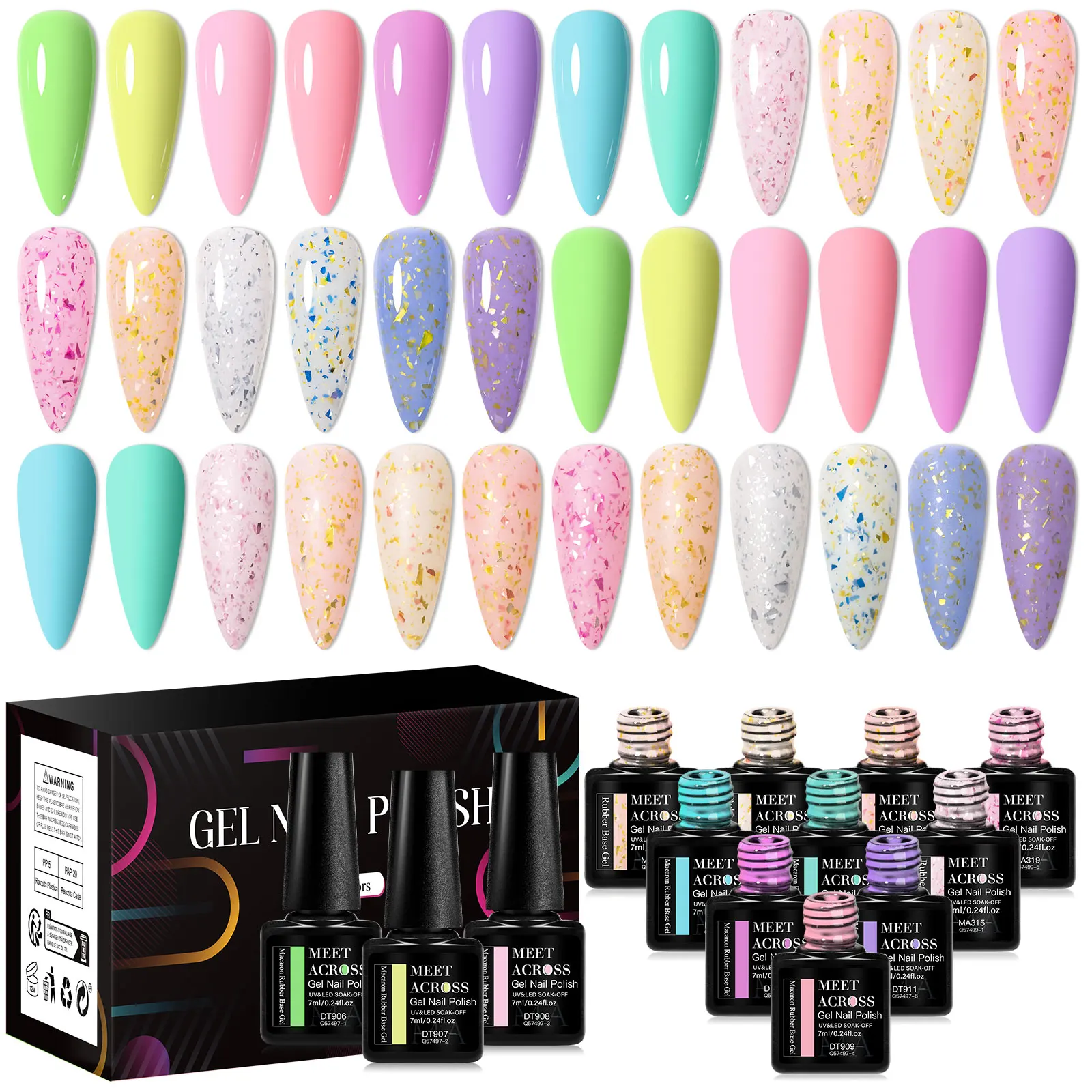 MEET ACROSS 18PCS/SET Extension Nail Gel Nude Pink Milkey White Glitter Semi Permanent Nail Art Gel Finger Prolong Varnish 4