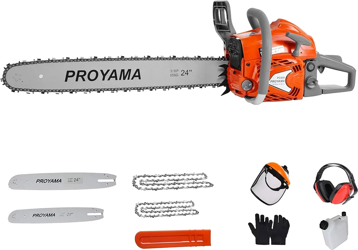 

PROYAMA 68CC 2-Cycle Top Handle Gas Powered Chainsaw 24 Inch 20 Inch Petrol Handheld Cordless Chain Saw for Tree Wood Cutting