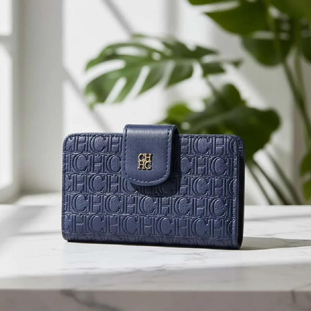 Blaue Geldbörse Einfarbig Luxusmarke Buchstaben-Print-Stil Damen-Kartenhalter Modische Exquisite Kurze Geldbörse