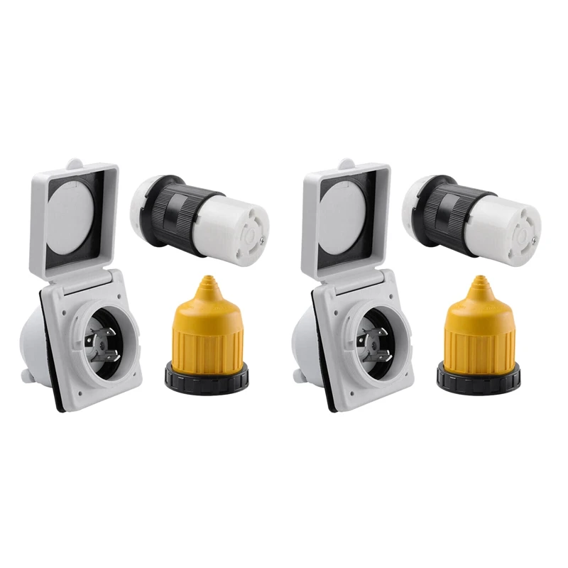 

6Pcs 125V Rv Power Twist Lock Plug Inlet 30Amp Female Locking Connector With Cover Rv Power Socket Waterproof Cover Set