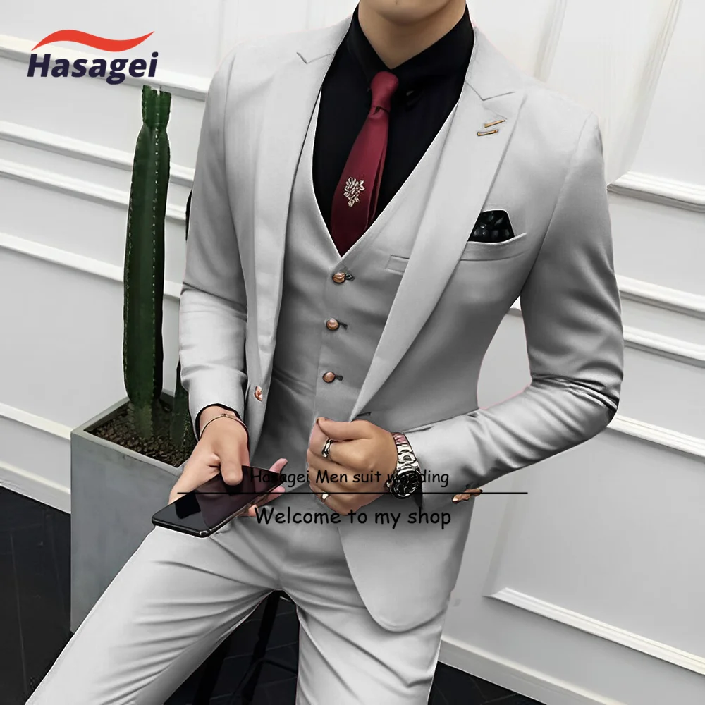 Pink Men's Suit Business Formal Jacket Pants Vest 3-piece Set Slim Design Wedding Tuxedo Groom's Clothes