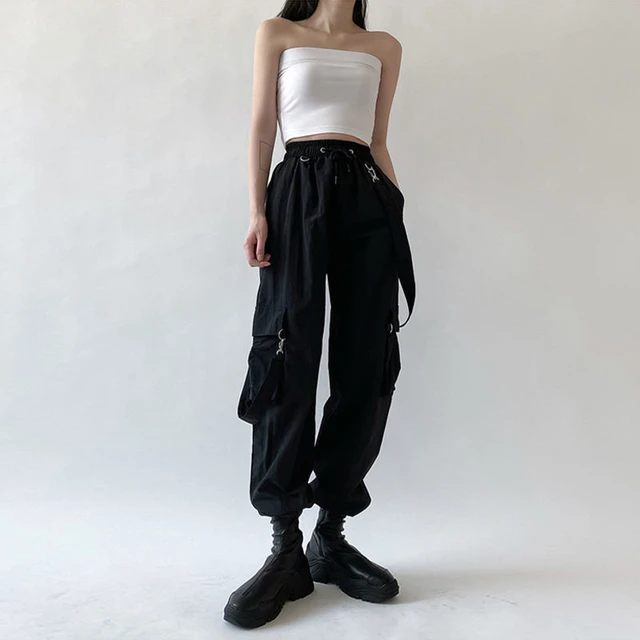 Black Cargo Pants Women Streetwear High Waist Loose Trousers Korean Style  Fashion Sweatpants Overalls Men Harem