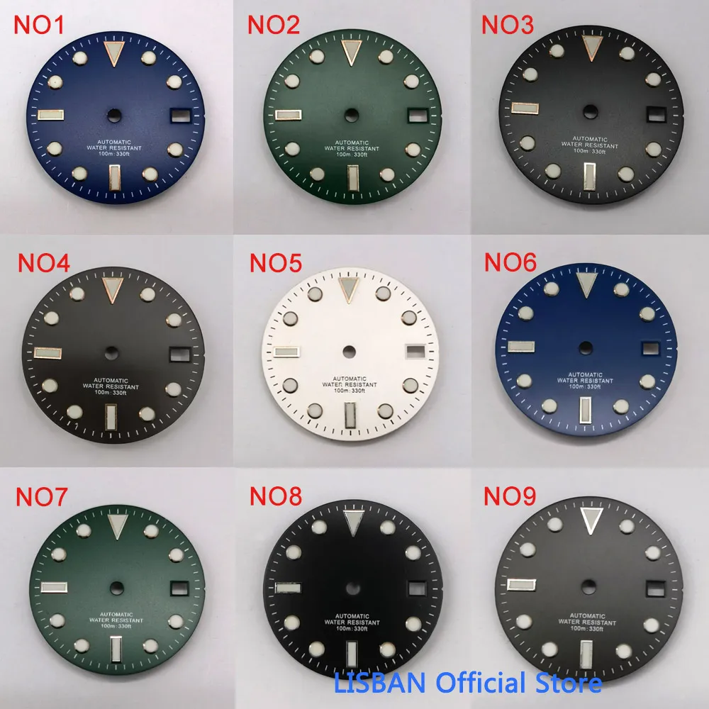 28.5mm Black White Green Blue Luminous Dial fit NH35 ETA 2824 2836 Miyota 8215 821A Mingzhu DG2813 3804 Movement