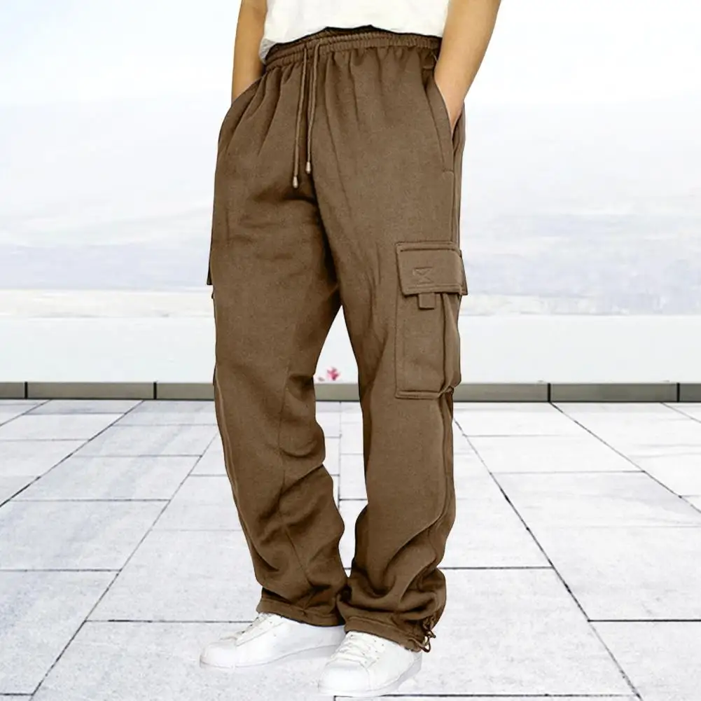 

Multi-pocketed Casual Pants Men's Drawstring Cargo Pants with Elastic Waist Multi Pockets Soft Breathable Fabric for Daily