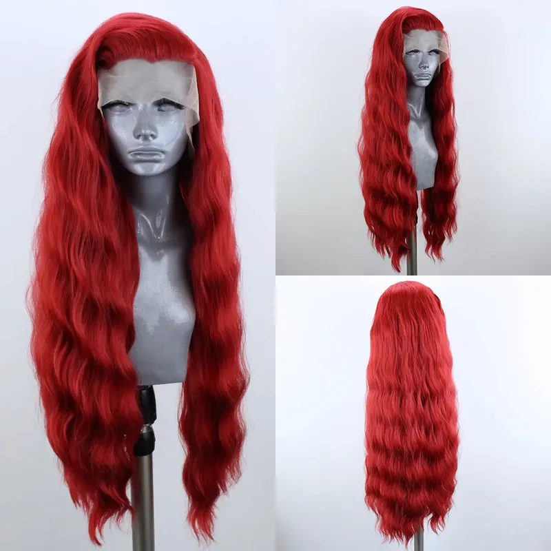 

Bombshell Fire Red Loose Water Wave Synthetic Lace Front Wigs Glueless High Quality Heat Resistant Fiber Free Parting For Women