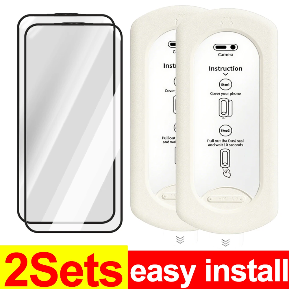 2-Piece Easy Install Tempered Glass Screen Protector Set with 9H Hardness for Dust-Free, Shatterproof Protection