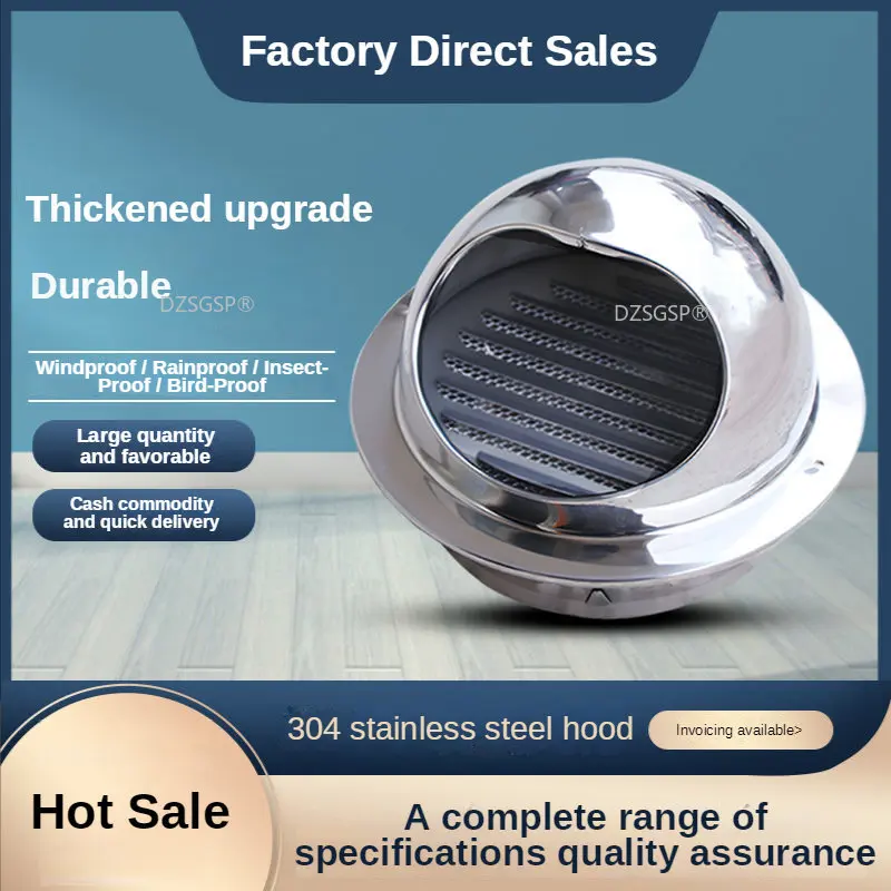 

304 Stainless Steel Hood Smoke Exhaust Pipe External Wall Vent PVC Pipe Air Outlet Bird Proof Rain Proof Wind Shield