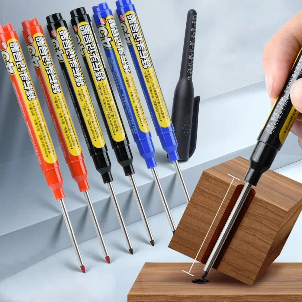 Deep Hole Marker Pens 45mm Long Nib Head Carpenter Pen Waterproof for Measuring Woodworking Hand Tools