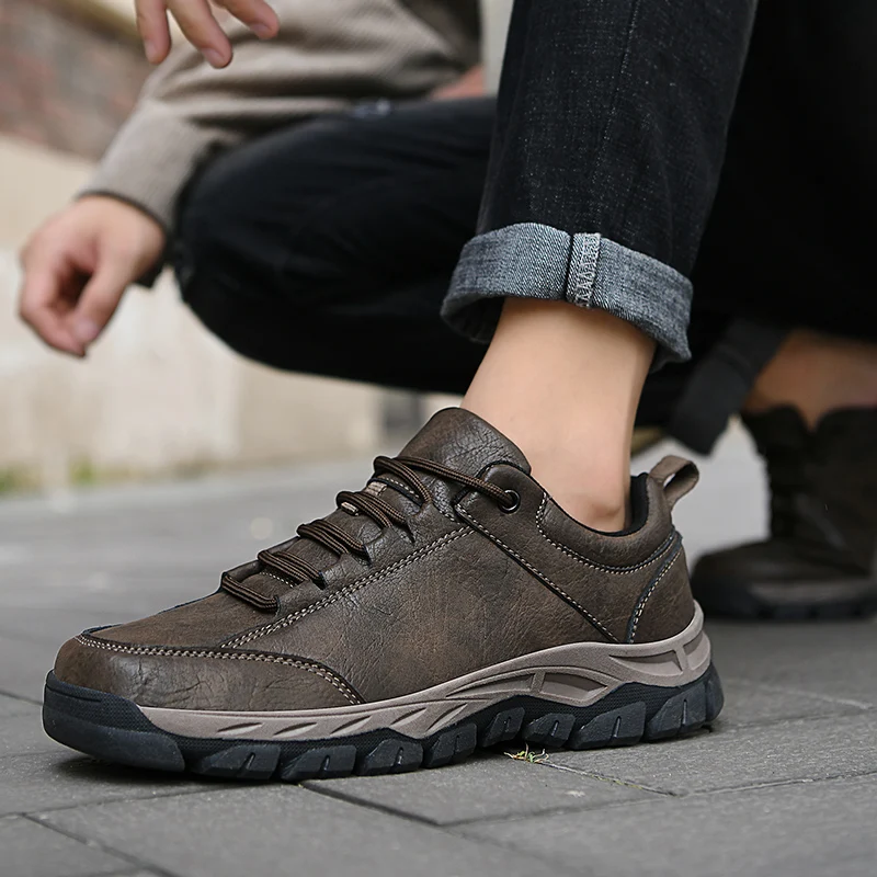 

Men's Fashion Casual Business Sports Leather Shoes 39-48 2023 Summer Outdoor Comfort Hiking Rubber Thick Sole Running Shoes