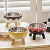 Pet bowl anti knock plastic feeding bowl drinking water protection cervical spinedrinking waterbowl high footstainless steelbowl 4