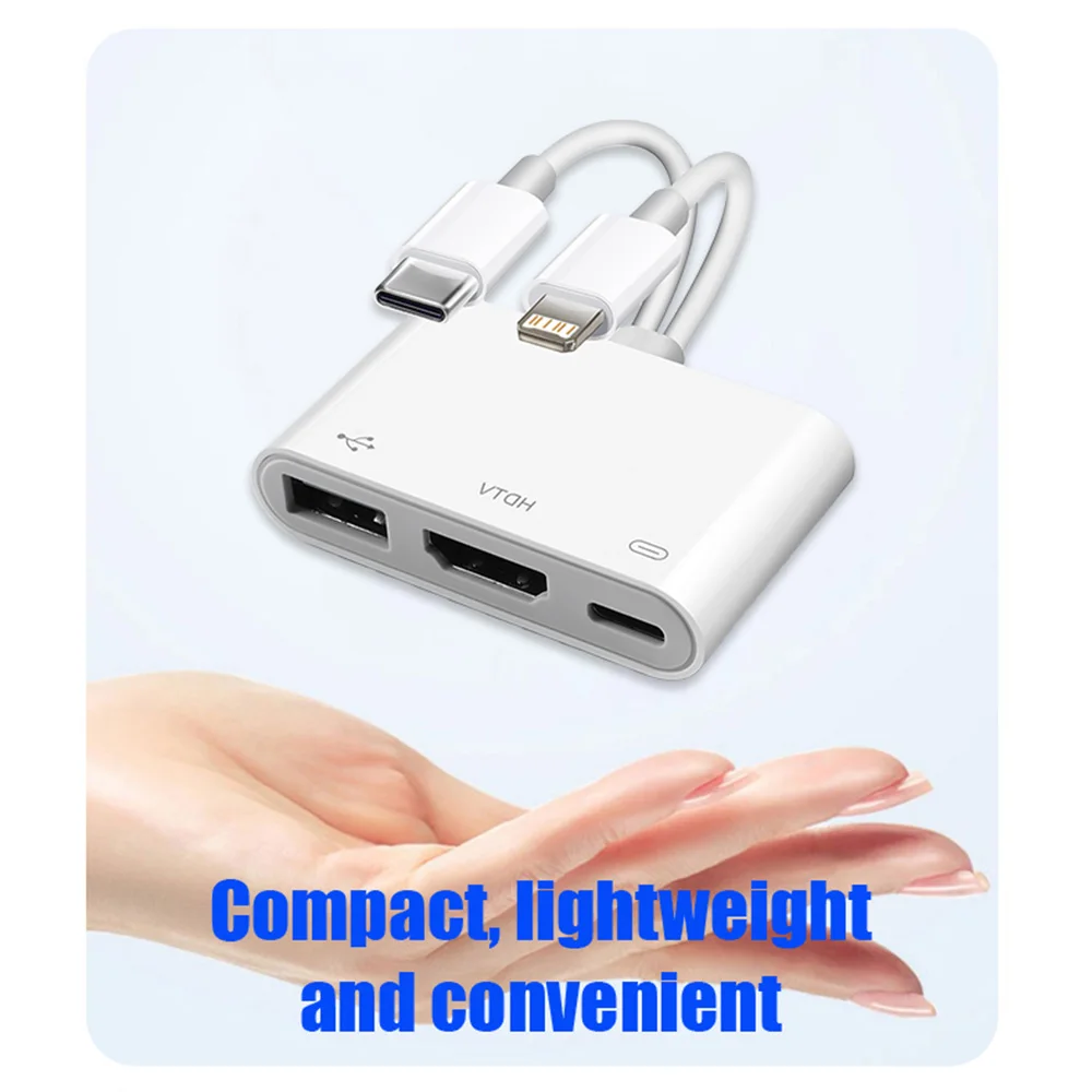 Multi-Purpose Lightning/USB-C to HDMI & USB 3.0 Adapter with Charging Port and HD Sync