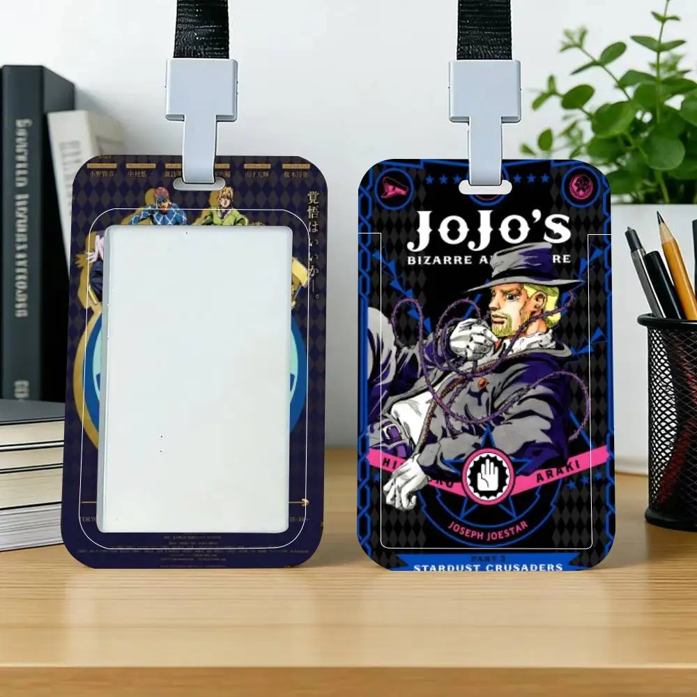 클래식 J-JoJos Bizarre Adventure 애니메이션 ID 카드 홀더 넥 스트랩 펜던트 도어 배지 홀더 끈 키체인 작업 증명서