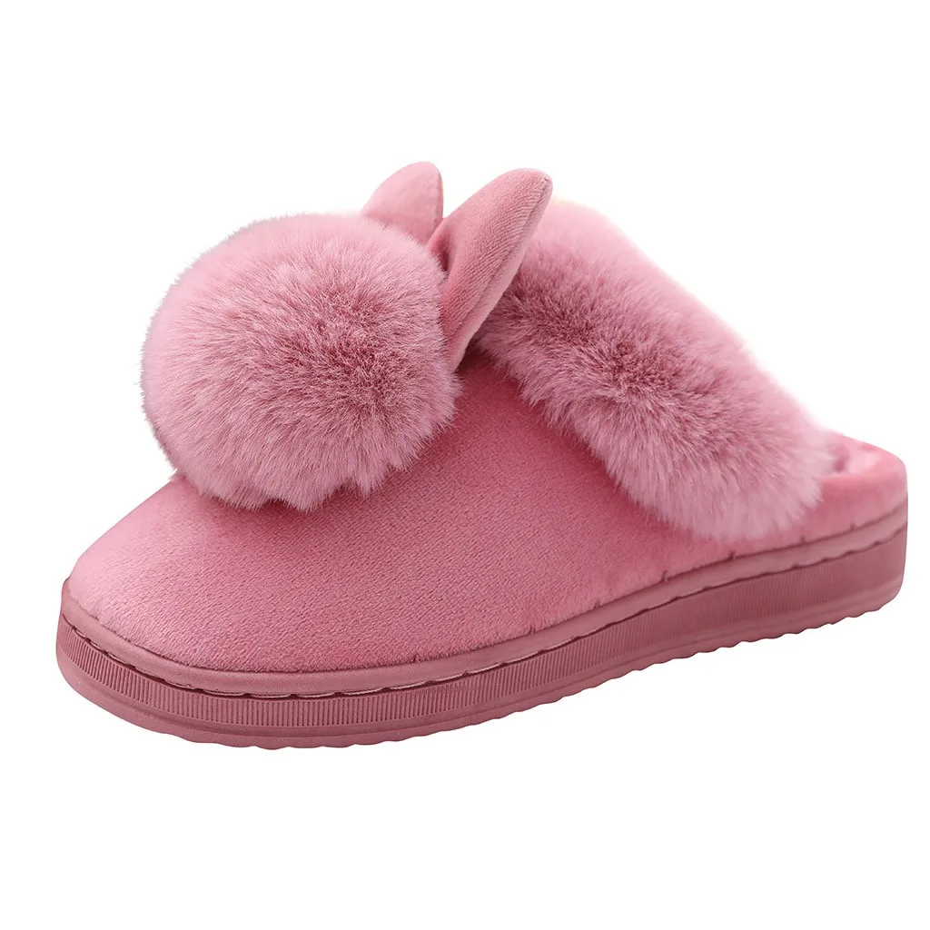 Women'S Winter Plush Rabbit Ear Indoor Cotton Mop Thick Soft Sole Slides Men Women Indoor Floor Flat Home Non-Slip Shoes 4