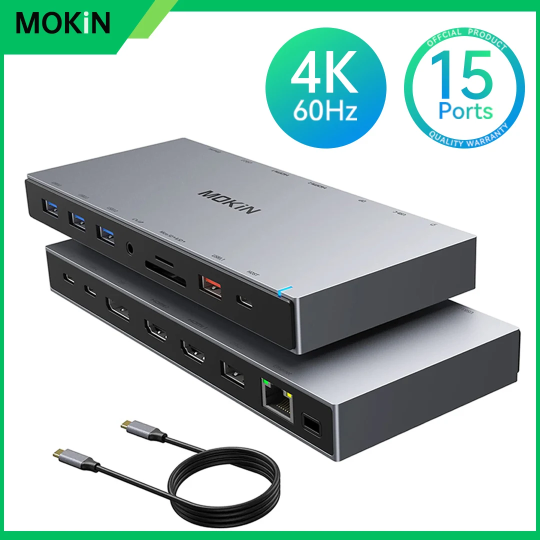MOKiN 노트북 도킹 스테이션, USB C 독, 디스플레이 어댑터, 4K HDMI, DP, RJ45, SD, TF, 5 USB, 오디오, PD 100W, 맥 아이패드용