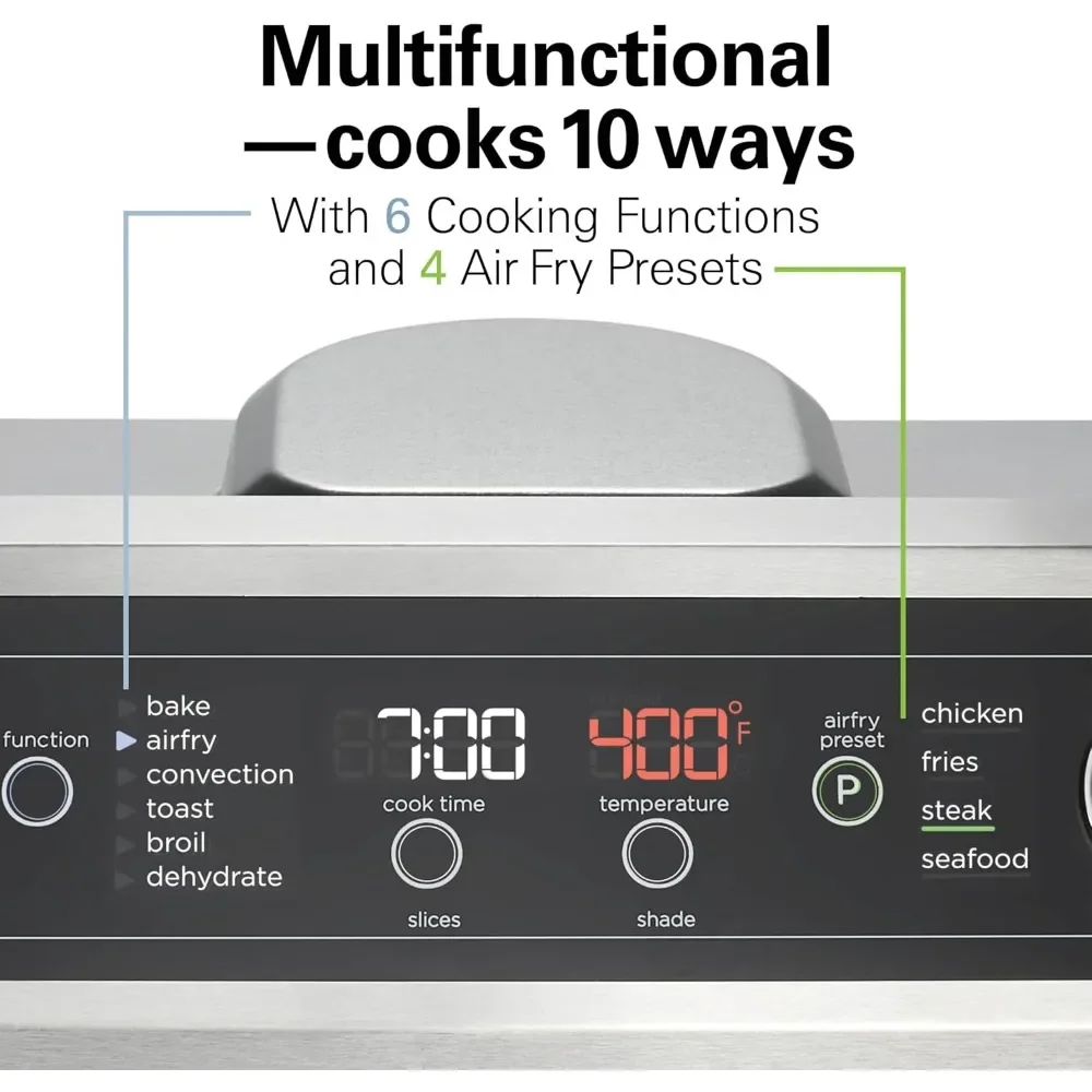 LED Touch Controls Digital Toaster Oven Air Fryer Combo, 10 Ways Cook, 4 Preset Functions, 2 Rack Positions, Stainless Steel