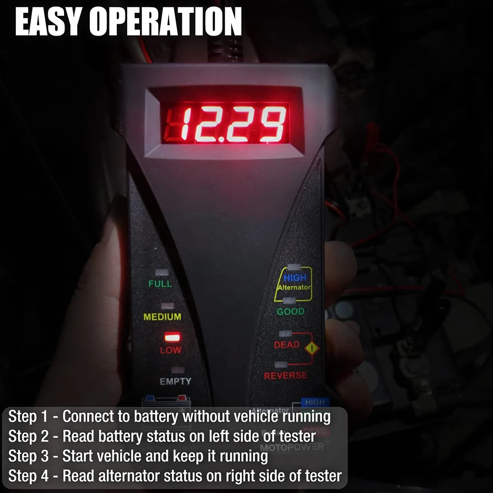 14A 12V 디지털 자동차 배터리 테스터 전압계 및 충전 시스템 분석기(LCD 디스플레이 및 LED 표시 포함)