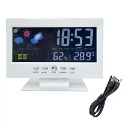 Versatile Digital LCD Weather Station Clock with Temperature and Humidity Monitoring for Smart Home Automation (White USB Cable)