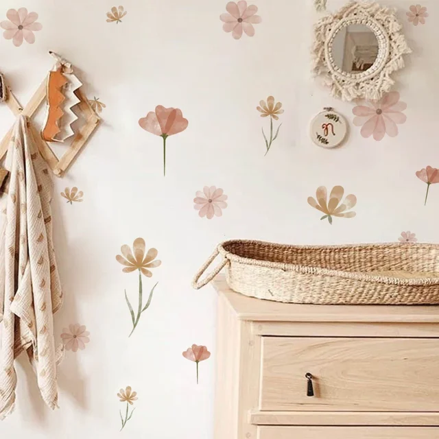 Autocollant mural fleur bohème aquarelle pour chambre d'enfant, salon, décoration d'intérieur, art écologique, amovible, en PVC 4