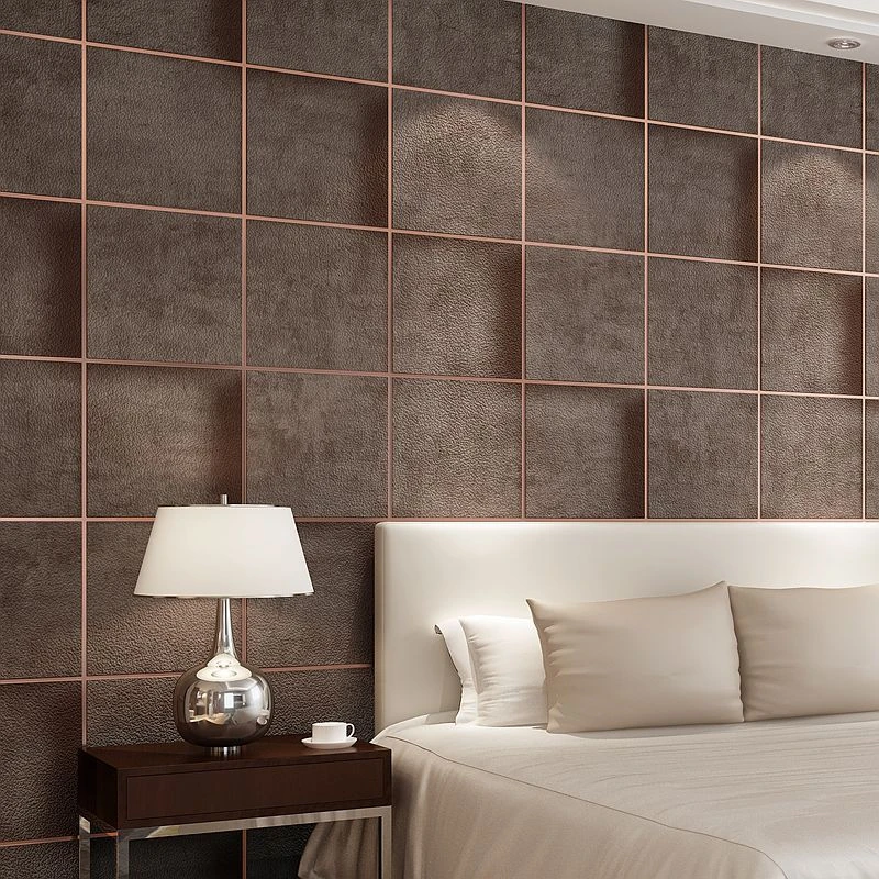Dark Coffee Color 3D Square Lattice Deerskin Velvet Wallpaper Bedroom Living Room Hotel Home Decoration Non-woven Wall Stickers