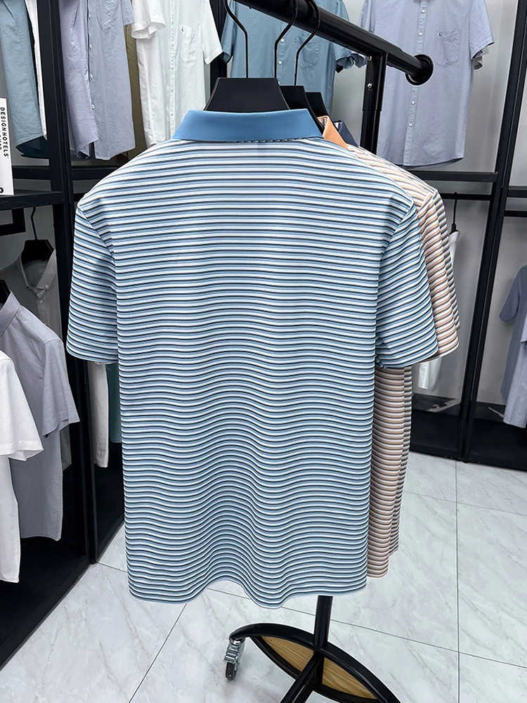 Fashion stripe color blocked men short sleeve polo shirt summer new trend brand embossed silky smooth breathable casual T-shirt 16 S318b448febe44e6dbbf23ddd9bf7b8c8w