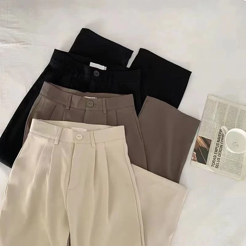 

2023 Fall Pants Women Korean Style Casual High Waist Korean Fashion Office Ladies Elegant Black Straight Suit Trousers sweatpant