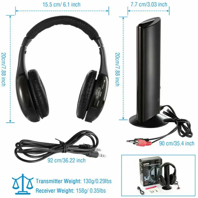 Casque sans fil 5 en 1, casque TV, ordinateur, jeu, RF, stéréo