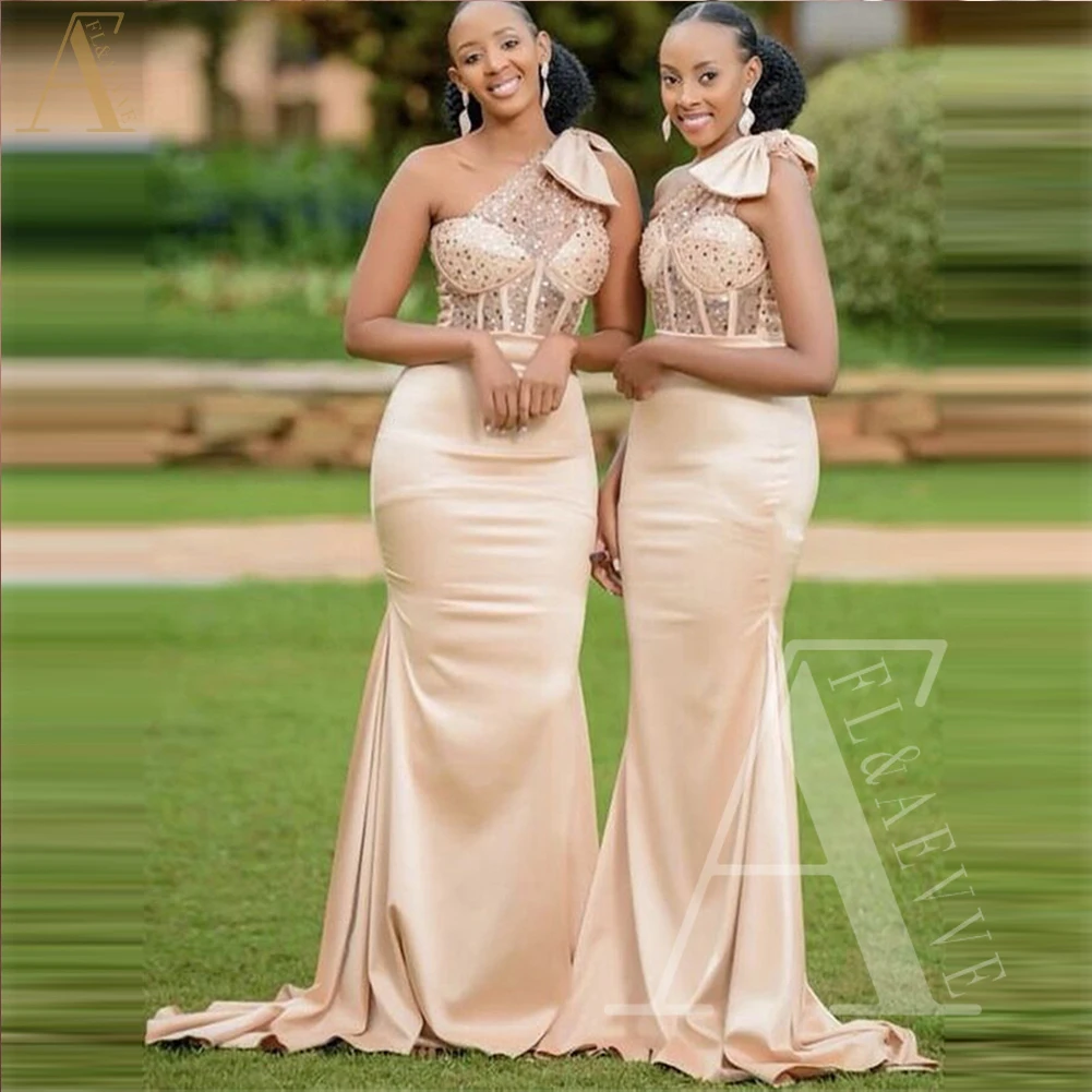 

Champagne Satin Bridesmaid Dresses One Shoulder Guest Party Dress for Weddings Sweetheart Dresses for Women Elegant Formal Gowns