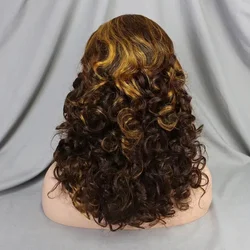 Ombre Brown Curly Wave Wig Brazilian Remy Human Hair Wigs For Black Women Colored Glueless Wig Human Hair Full Machine Made Wigs