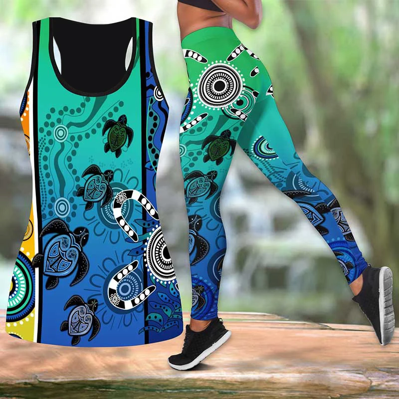 Aboriginal Indigenous Turtle Dot Painting Art Legging Hollow Tank