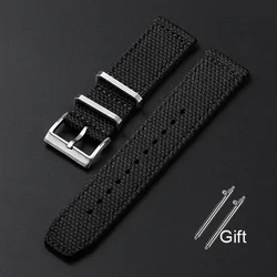 Men's Military Sports Nylon Cotton Watch Strap with Quick Release - Braid Bracelet Design - 22mm (Black)