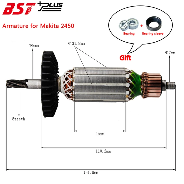 Dårlig faktor Sikker kontoførende Makita Hr2450 Parts | Drive Shaft Hammer | Armature 5 Teeth | Armature  Rotor - Original - Aliexpress