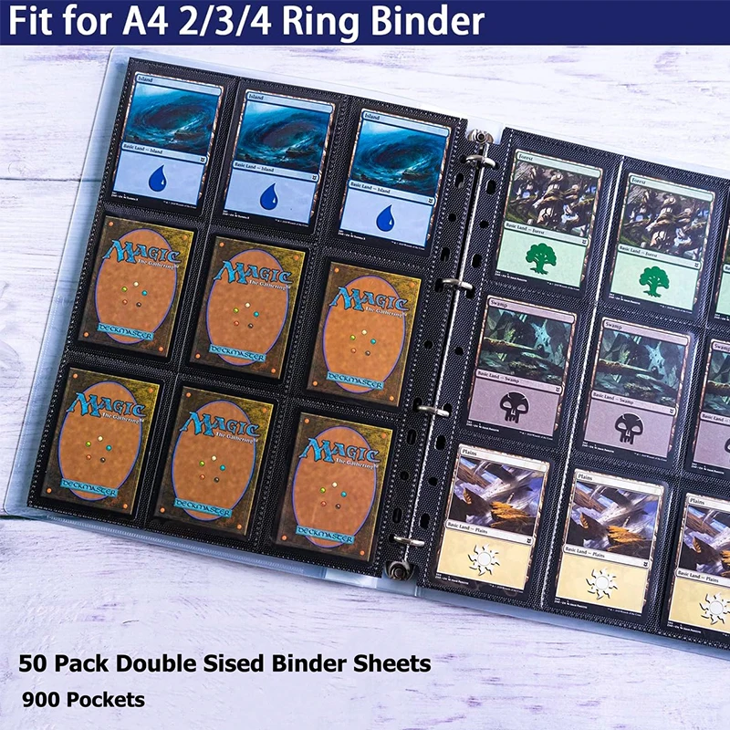 9 Pockets Pages Protector card protector idol card protector memory card protector Cards Game Baseball Cards Binder 11 Holes Double-Sided Card Sleeves Album Binder Sheets 50Pcs