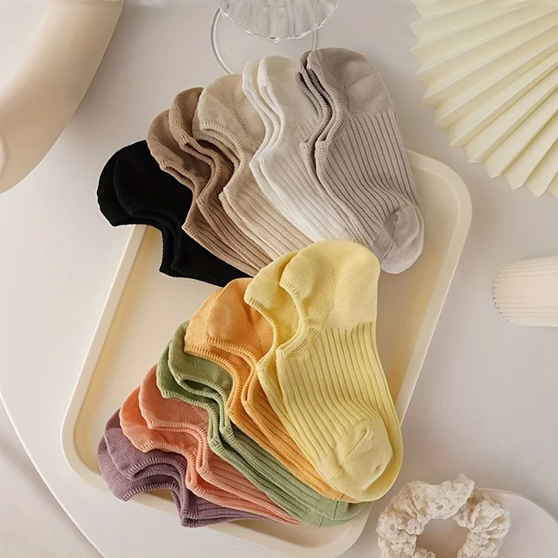 5 Pairs Colorful Ribbed Short Socks, Comfy & Breathable Elastic Ankle Socks, Women's Stockings & Hosiery