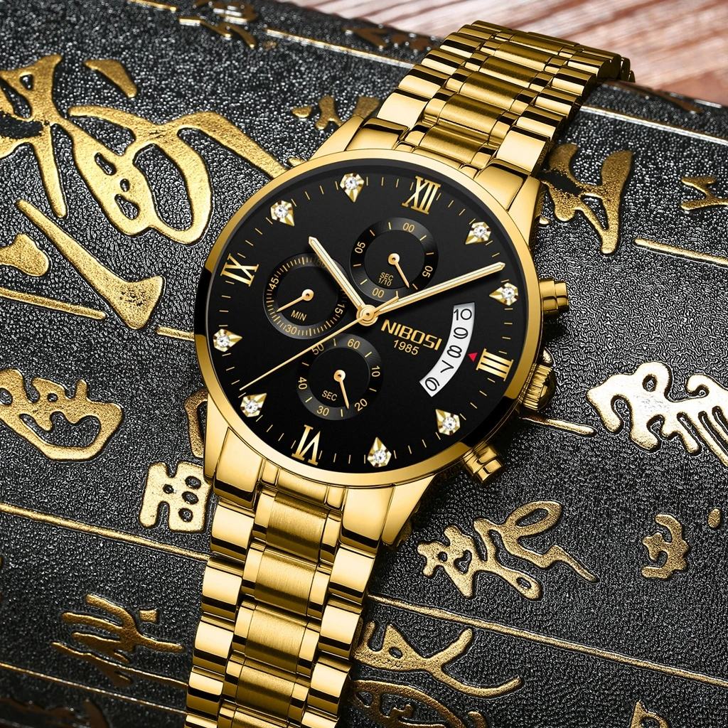 NIBOSI Chronograph Quartz Watch Stainless Steel Waterproof Luminous Calendar Mens Watches Top Brand Luxury Relogio Masculino