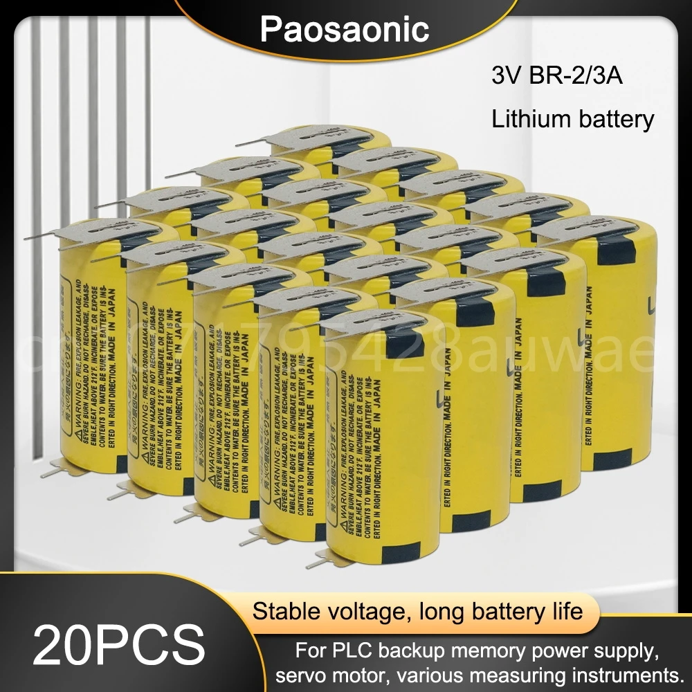 

20PCS BR-2/3A 3V 1600mAh CR17335 PLC Lithium Battery with Plug for Mitsubishi Backup Power Lndustrial Battery Band Needle