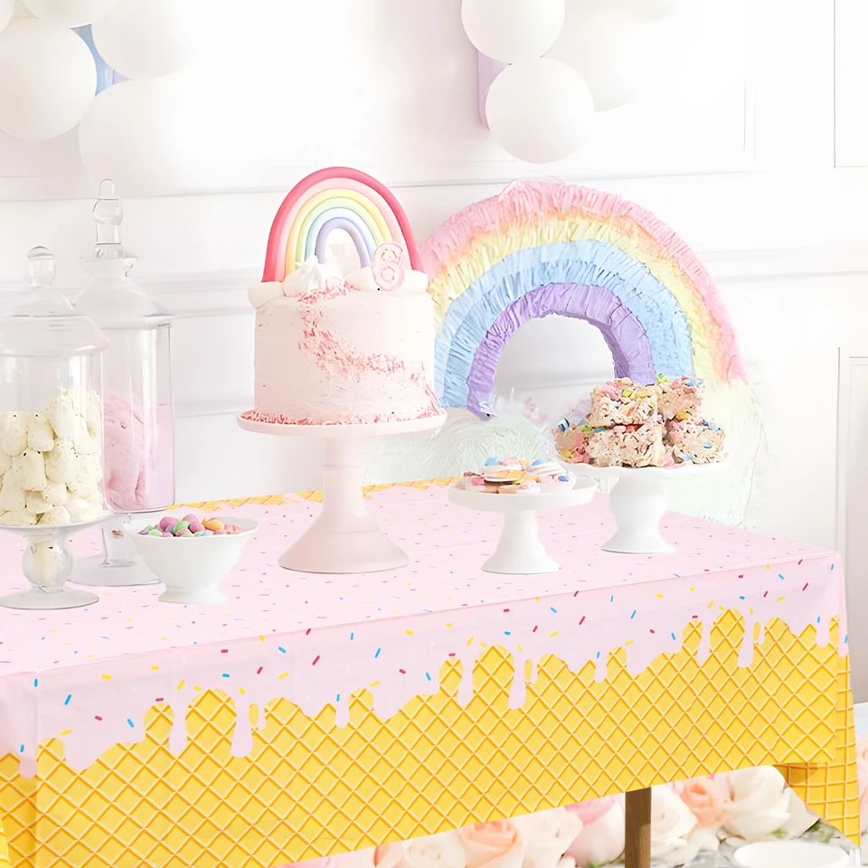 3pcs Sprinkle Donut Tablecloth, Pink Ice Cream Table Cloth