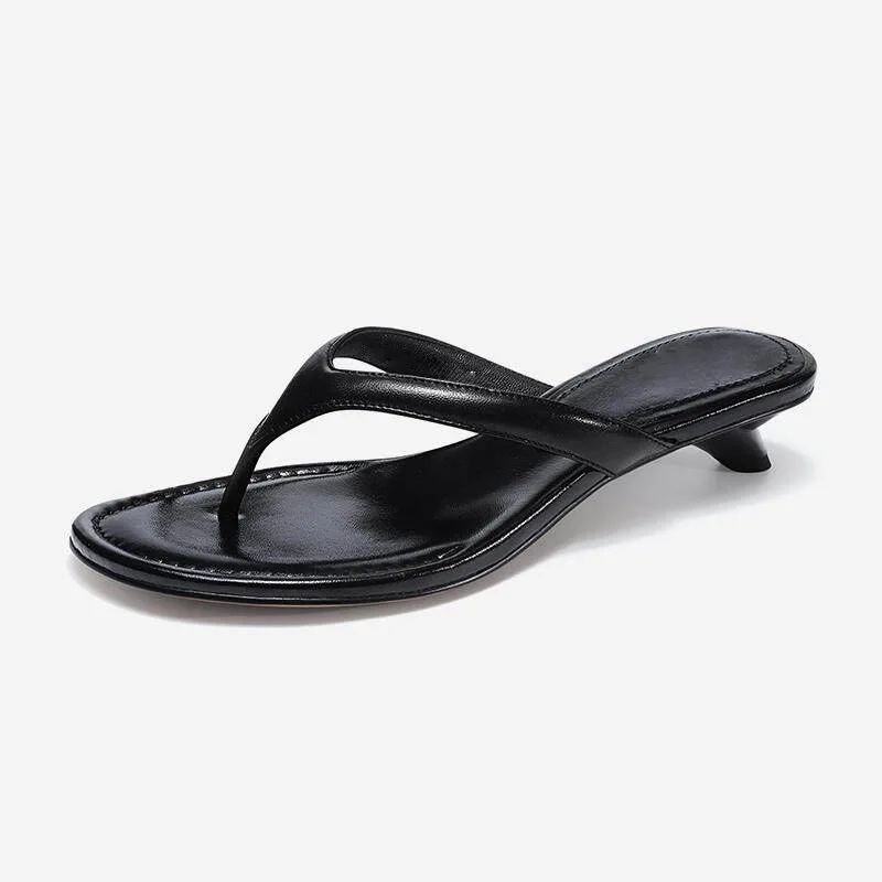 Kitten and French vacation style flip-flops premium oil wax sheepskin slippers casual sandals