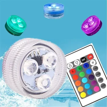 Luce subacquea colorata a 3 LED con telecomando alimentata da batteria a bottone, impermeabile, per decorazioni per feste in piscina