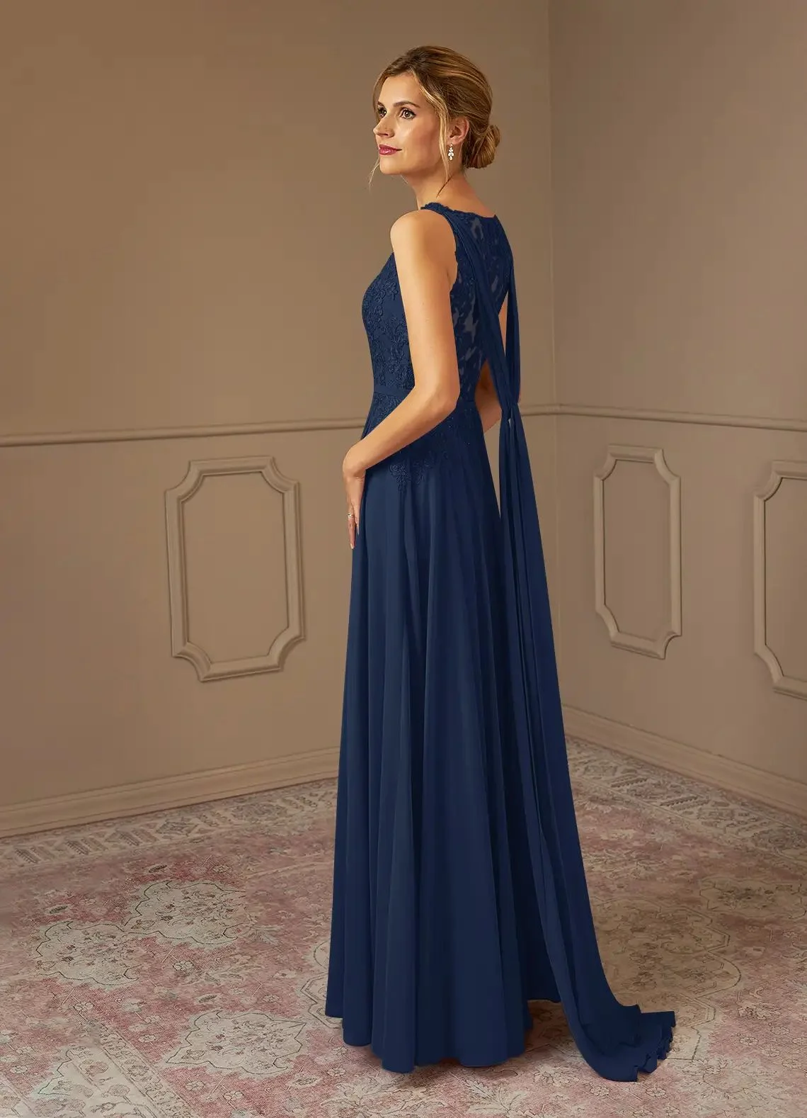 Women's A-Line Chiffon Mother of The Bride Dresses for Wedding Lace Floor-Length Grandmother Dresses with Jacket Evening