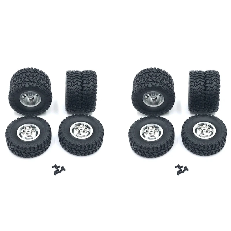 

2X двухколесный металлический обод колеса с резиновой шиной для WPL B14 B24 Q61 4X4 4WD 1/16, серебристый