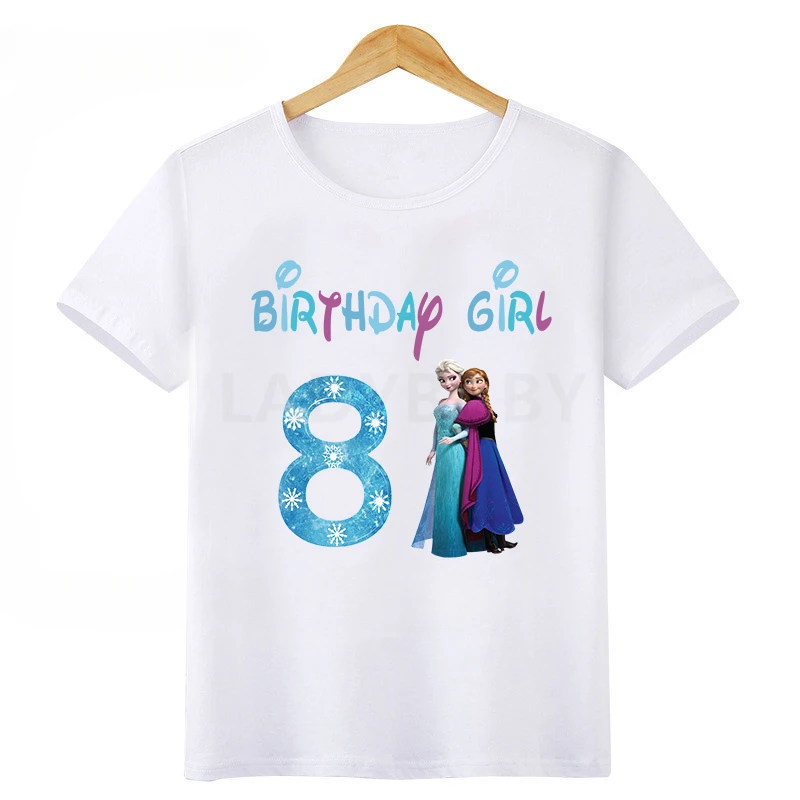 Disney Princess Frozen Elsa Anna Birthday Girl Cotton T-shirt Kids Clothes 1 2 3 4 5 6 7 8 9 Years T Shirt Children's Clothing 4