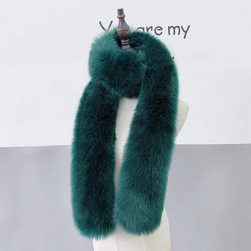 Winter Warm Faux Fox Fur Collar Woman Scarf Shawl For Ladies Collars Wraps Neck Warmer Long Scarves Luxury Furry Scarf Shawls