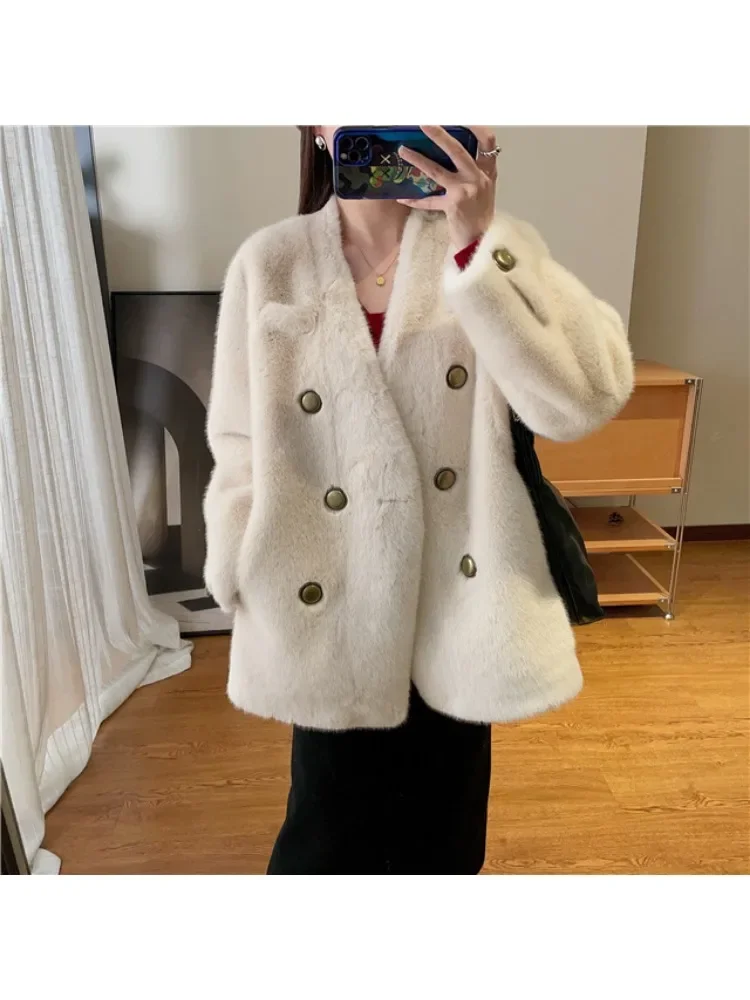 Women\'s Trench Coat 2023 New Autumn and Winter Fur Coat Gold Mink Velvet Mid-length Composite Mink Fur  Coat Women\'s