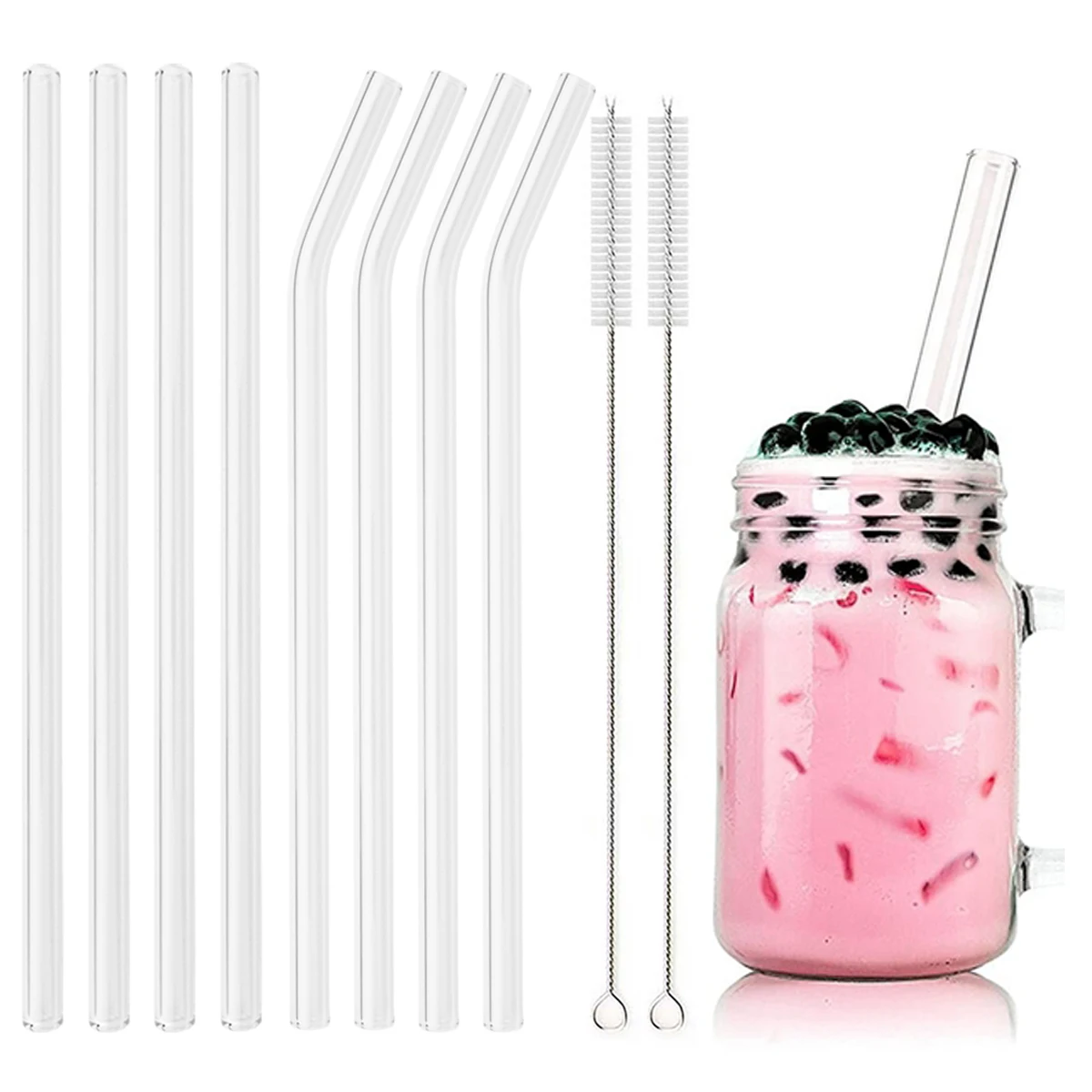 Reusable Eco Friendly Drinking Straw High Borosilicate Glass Straw Set