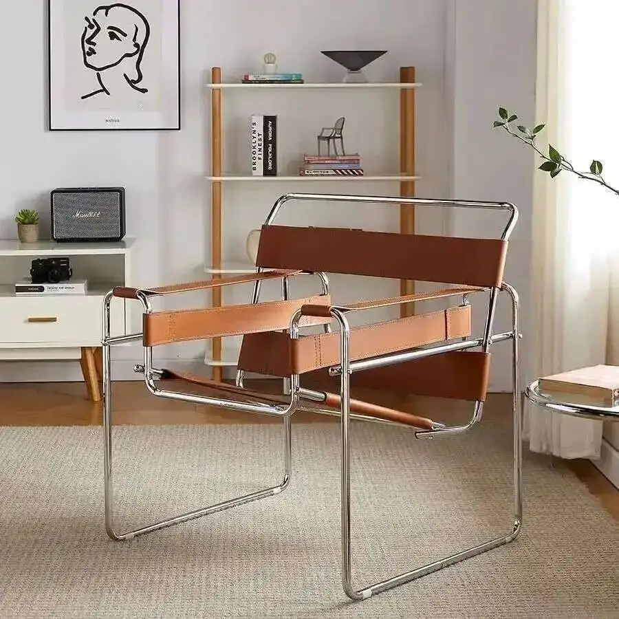 Sedia Industriale Vassili in Stile Nordico Medievale, Sedia Singola Bauhaus in Pelle a Sella, Sedia Lounge/Vanity di Tendenza, Arredamento - immagine 3